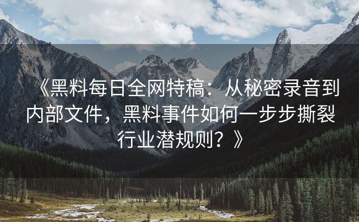 《黑料每日全网特稿：从秘密录音到内部文件，黑料事件如何一步步撕裂行业潜规则？》